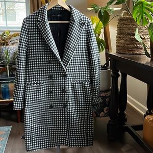 Zara black&white checkered trench wool coat